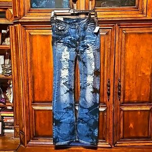MACHINE BRAND DARK DENIM DISTRESSED JEANS STRAIGHT LEG NWT!